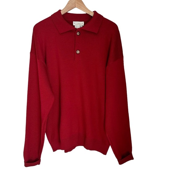 Norm Thompson Mens Vintage Red Wool Knitted Sweater with‎ Elbow Pad Size XL - Picture 3 of 11